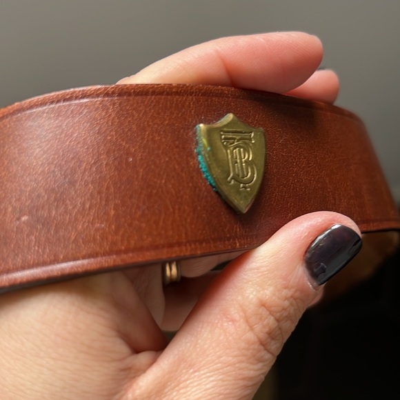 RARE: Vtg Burberry Leather Belt with Gold Hardware - Picture 5 of 8